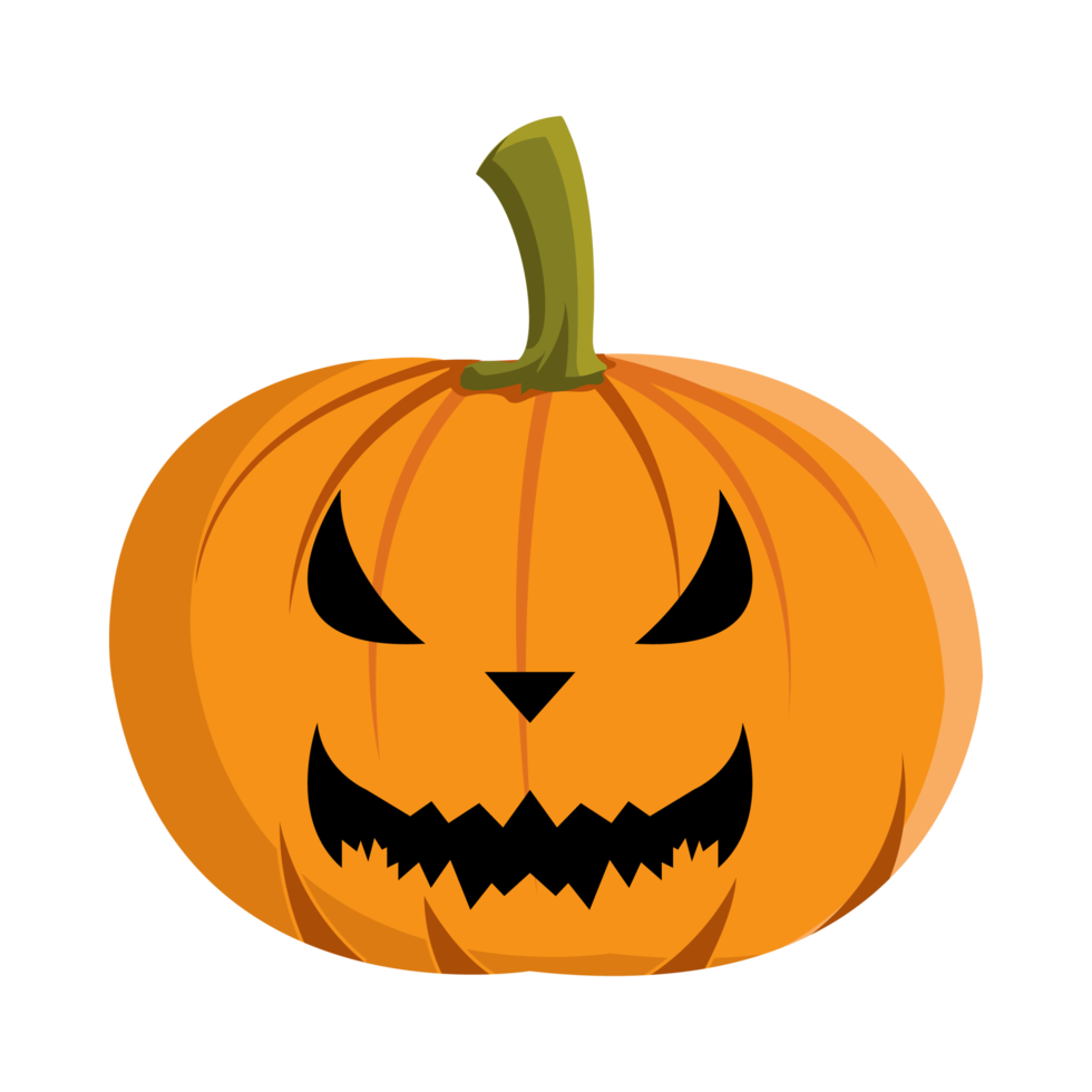 Pumpkin lantern PNG with a scary face for Halloween event. Halloween element design with pumpkin. Pumpkin lantern design with an evil smile on a transparent background.