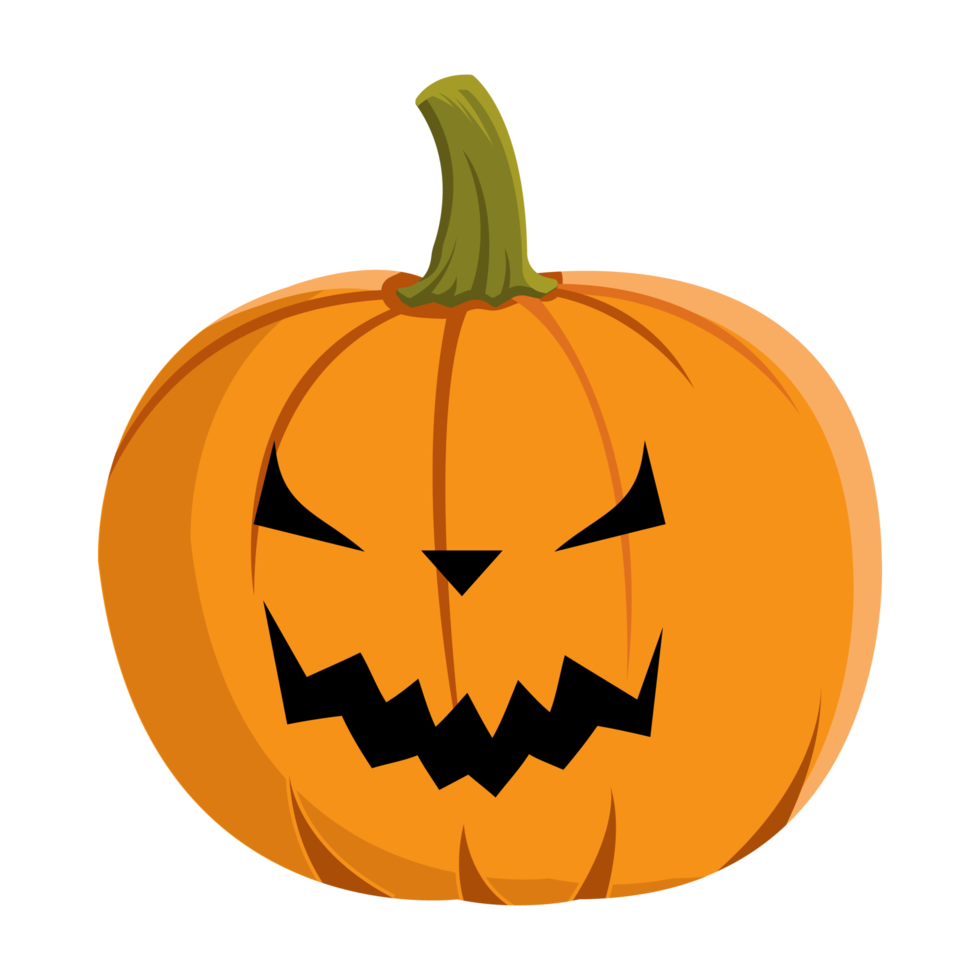 Halloween elements PNG. Pumpkin lantern design with an evil face on a transparent background. Pumpkin image with scary eyes for Halloween event with orange and green colors. png