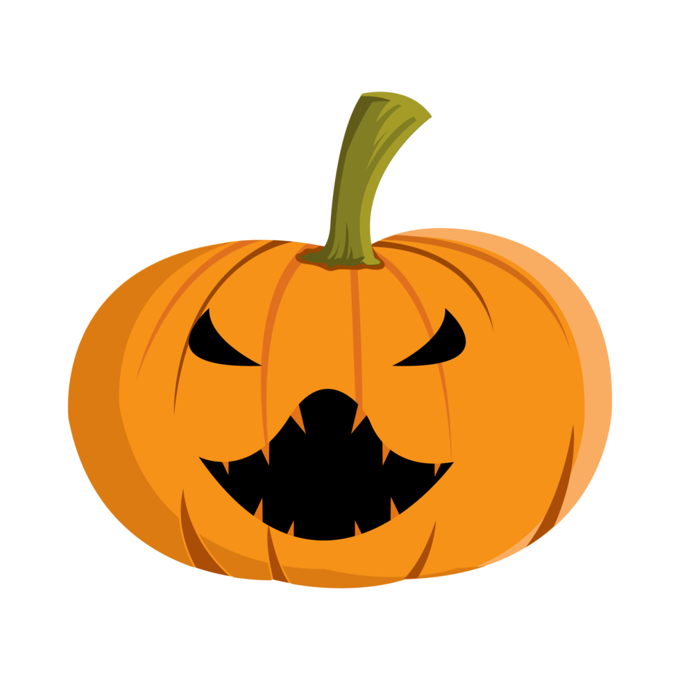 Halloween spooky pumpkin PNG with black and yellow colors. Scary pumpkin lantern design on a transparent background. Spooky PNG image for Halloween.