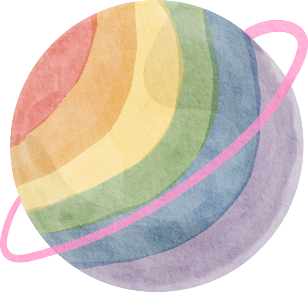 Rainbow planet watercolor png