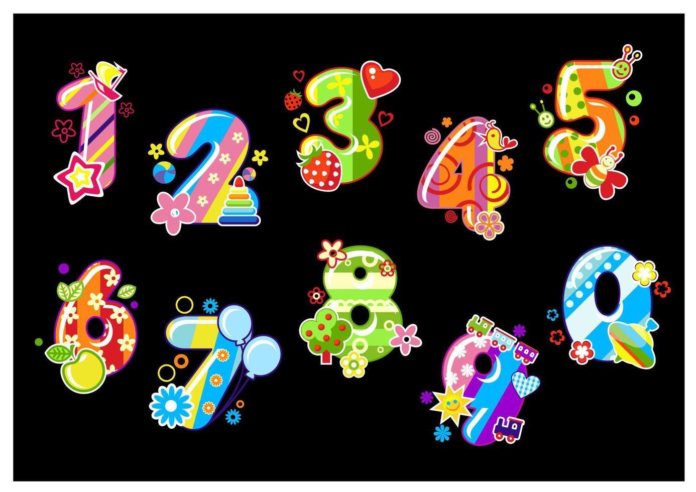 Colorful children numbers and digits vector