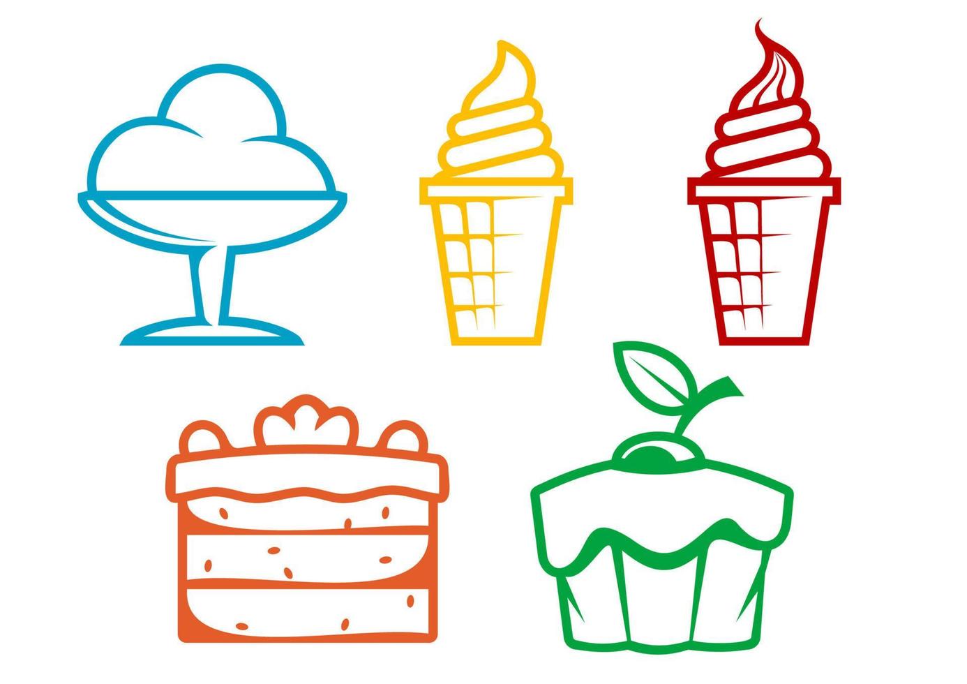 Desserts, pice, cake and ice cream vector