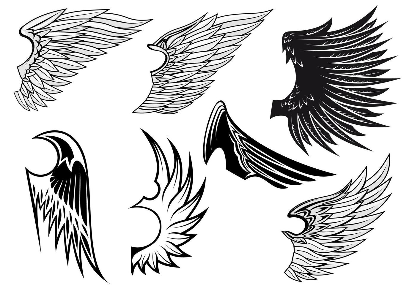 Set of isolated heraldic wings vector