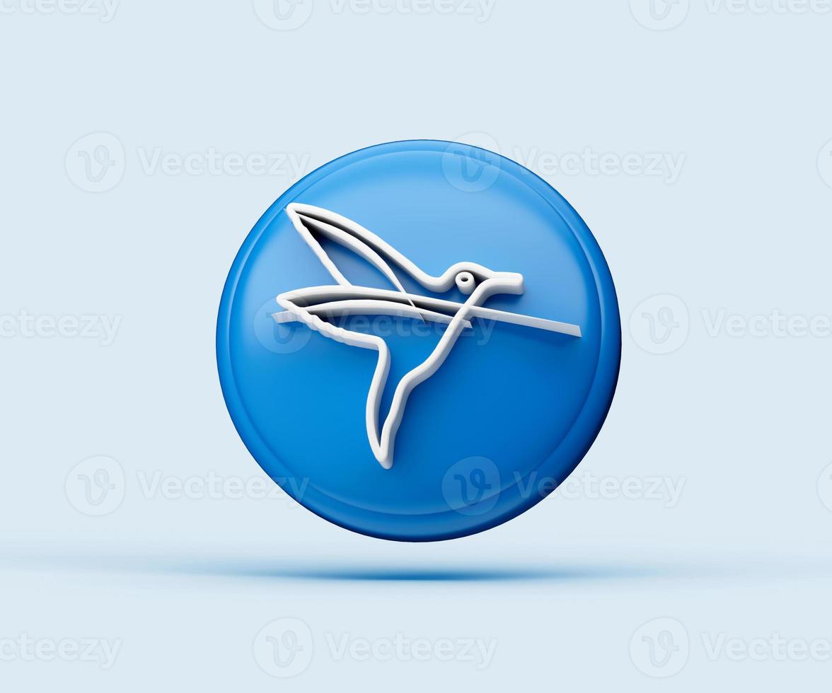 3d illustration of glossy bird icon isolated on blue background with shadow photo