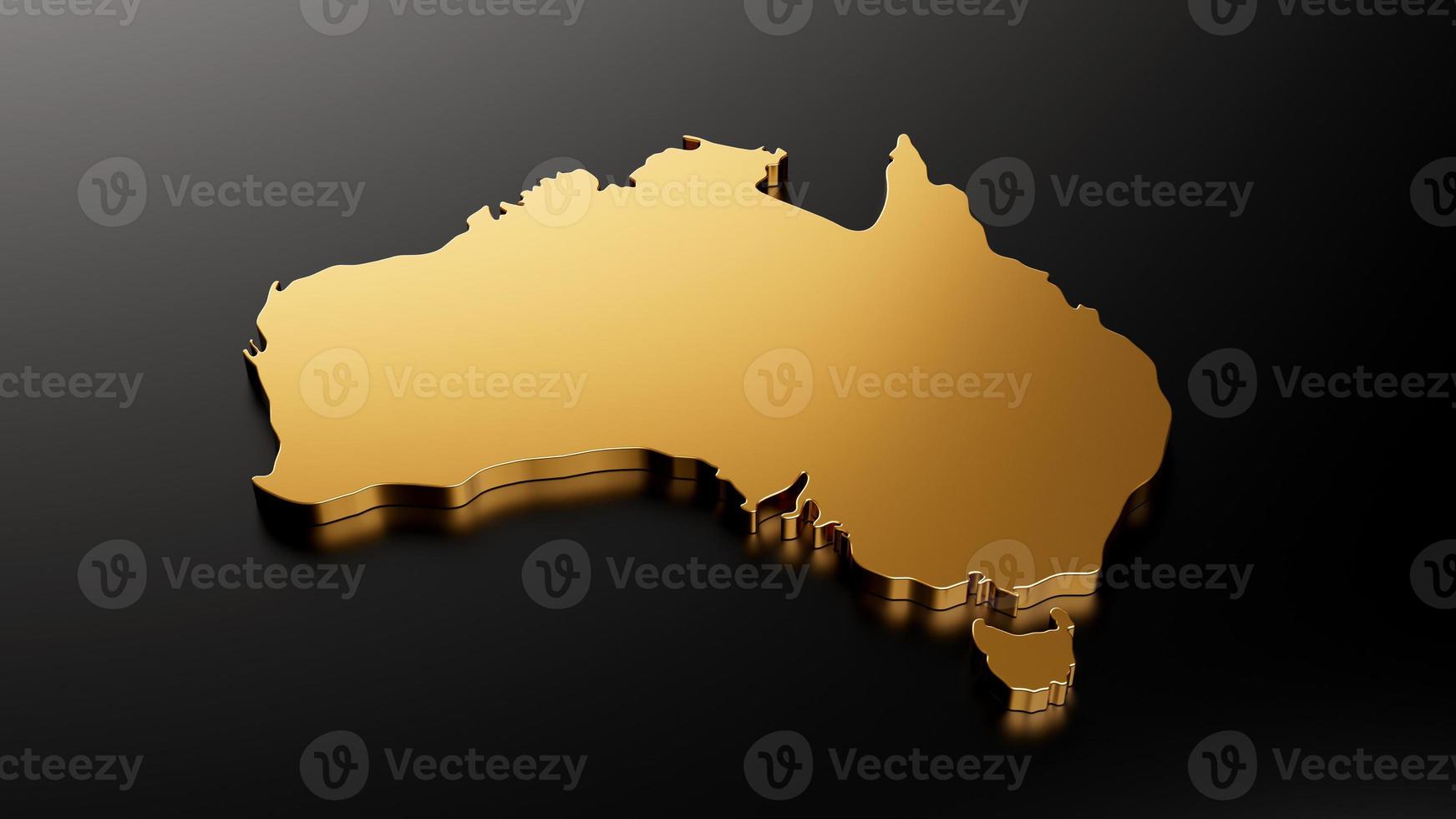 mapa de oro exclusivo de australia sobre fondo negro ilustración 3d foto