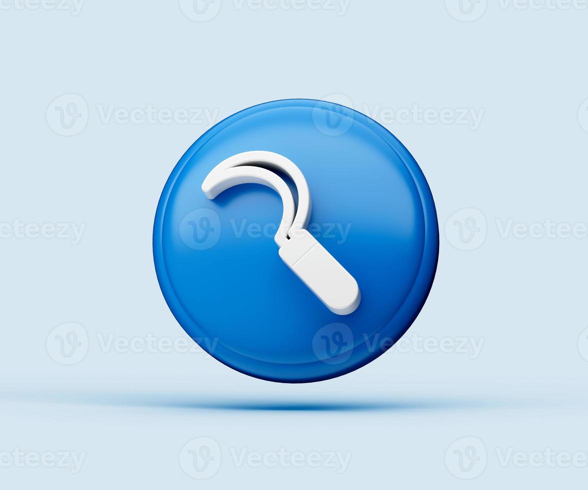 3d illustration of glossy Hand sickle icon isolated on blue background with shadow photo
