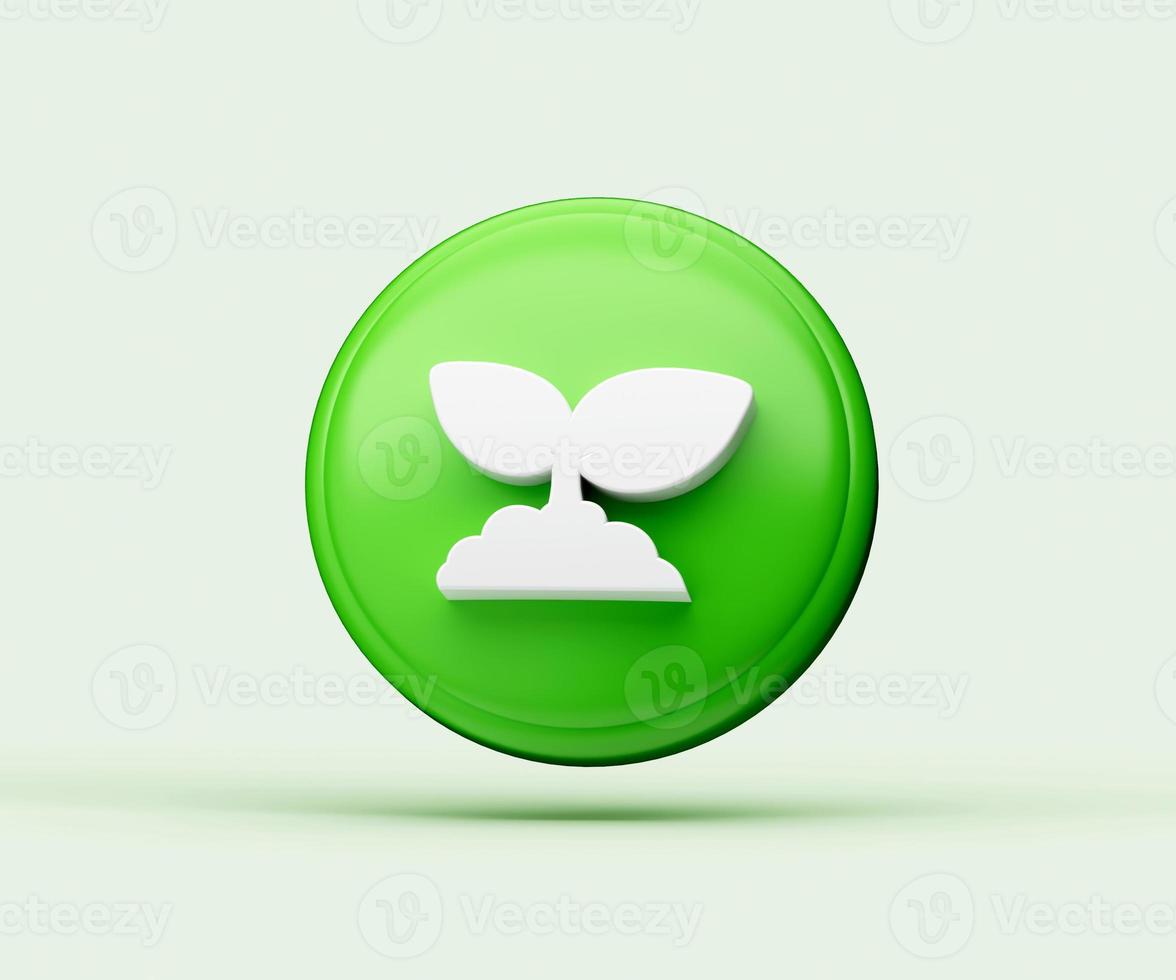 3d illustration of glossy leaves icon isolated on green background with shadow photo