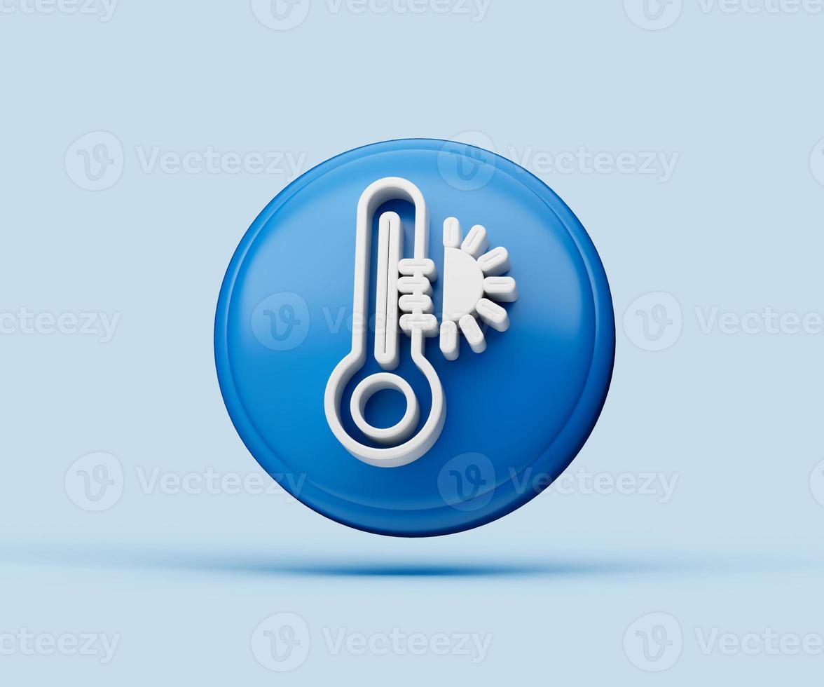 3d illustration of glossy thermometer icon isolated on blue background with shadow photo