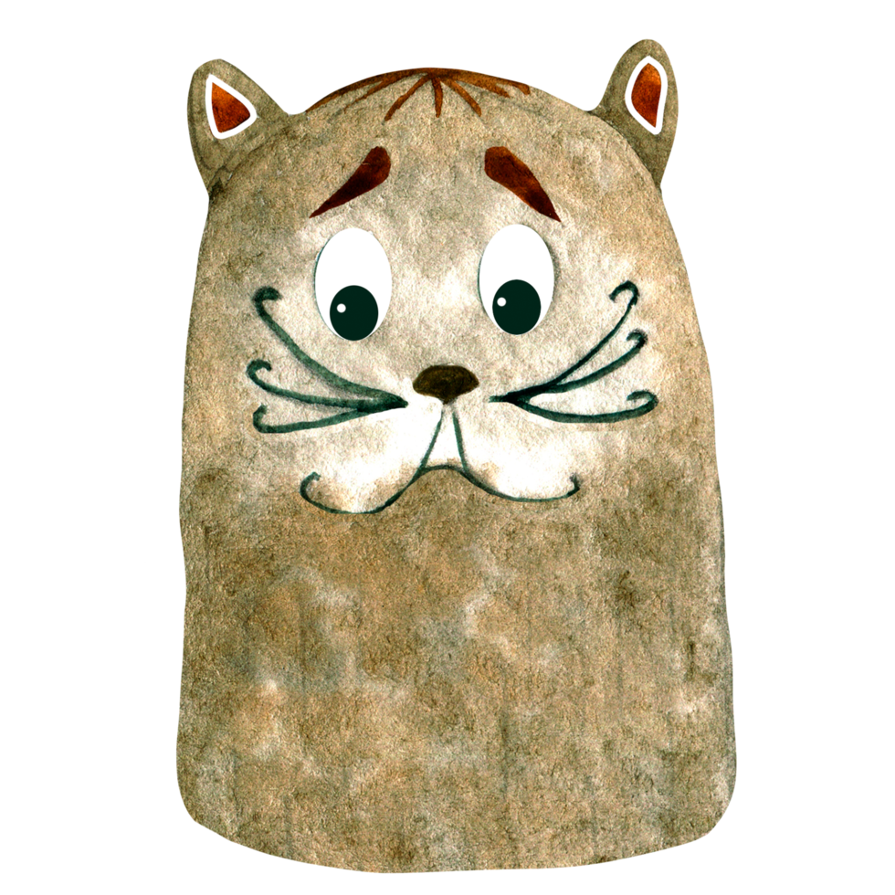 Watercolor cartoon funny cat portrait png