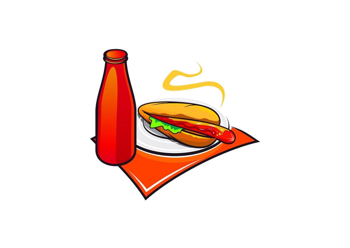 Appetizing hotdog with ketchup vector