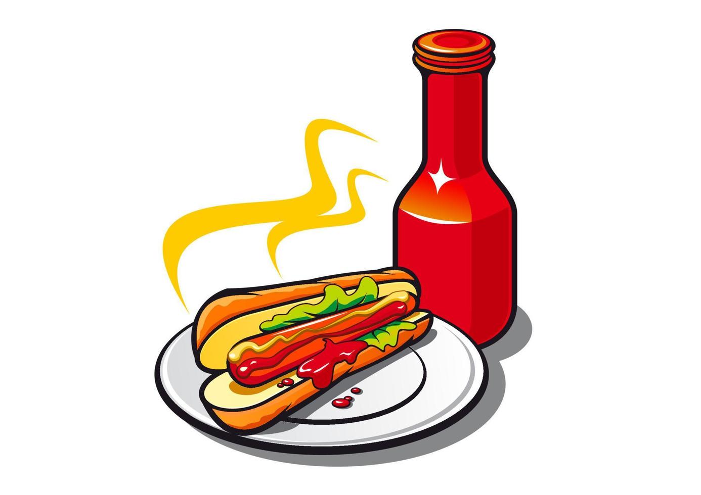 Appetizing hotdog with ketchup vector