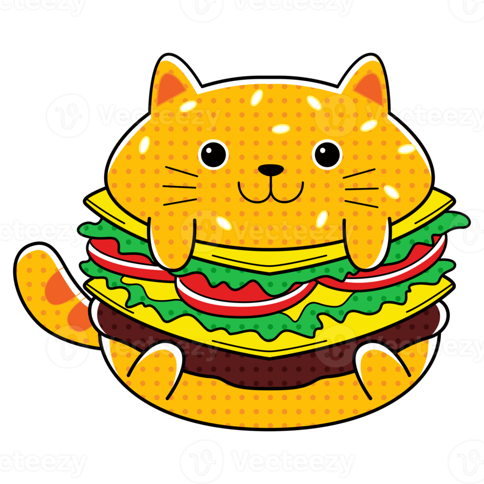 Cute Cat Burger Cartoon Illustration png