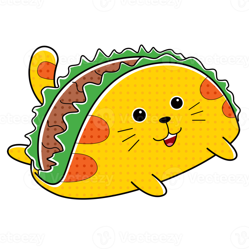 Cute Cat Taco Cartoon Illustration png