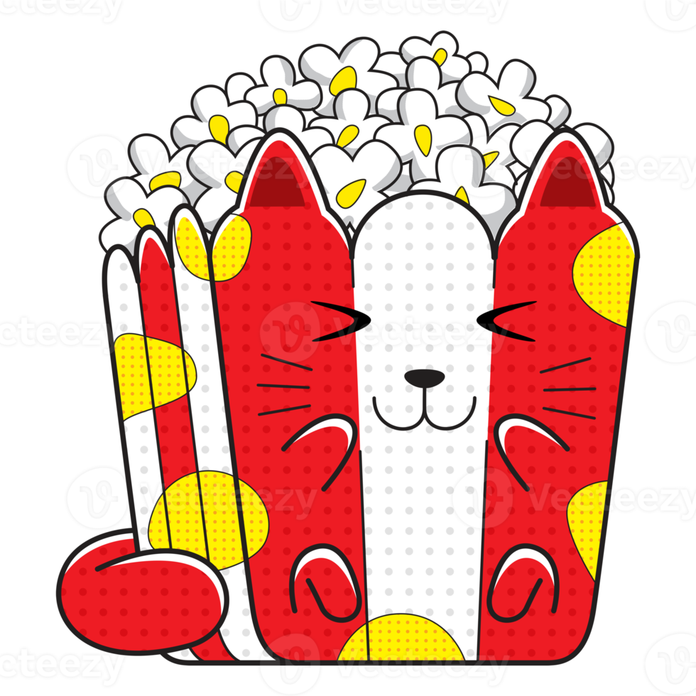 illustration de dessin animé de pop-corn de chat mignon png