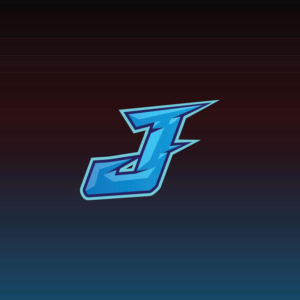 J Logo ESport Gaming Initial Design Vector Template in Blue Color