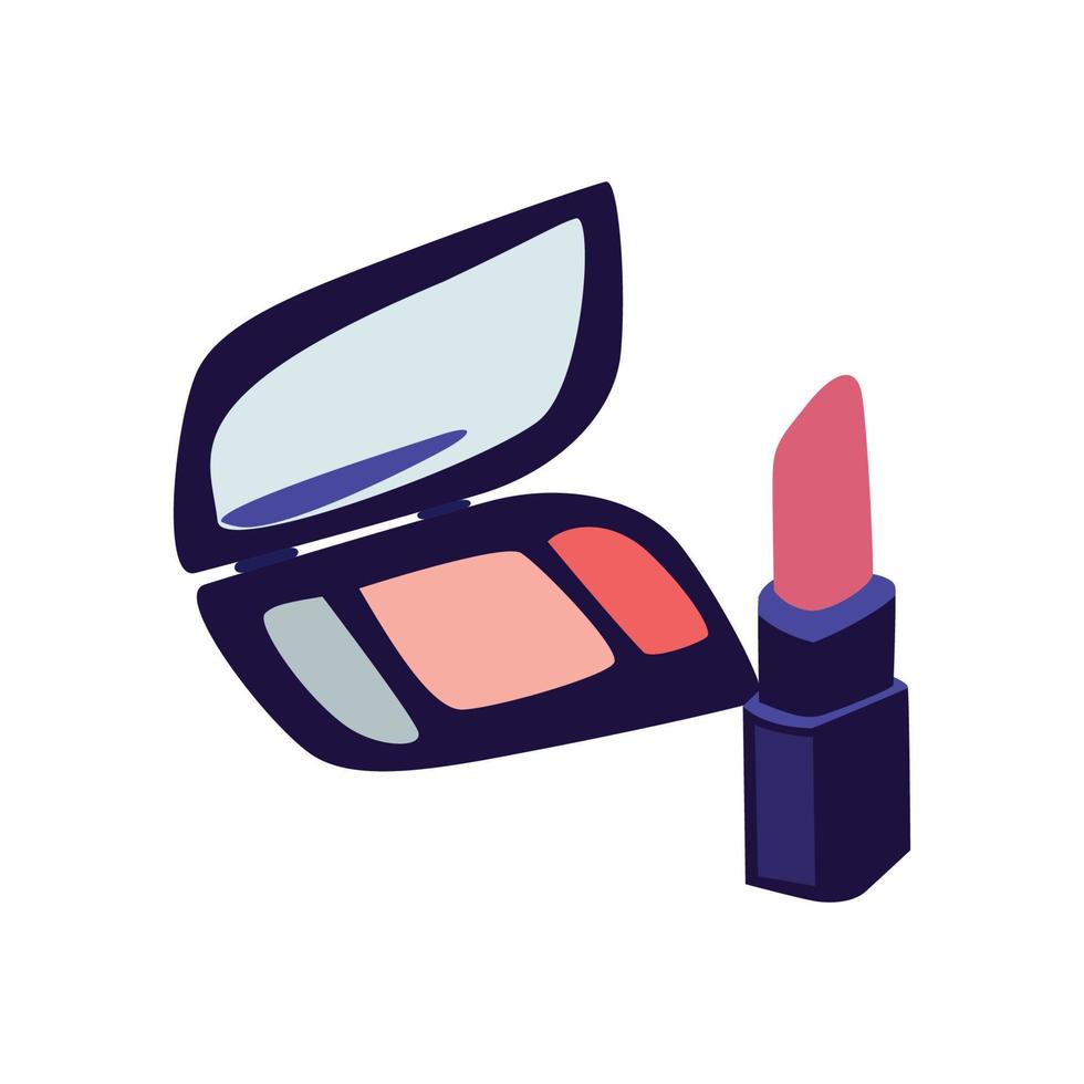 flat design illustration of tricolor eyeshadow with lipstick vector