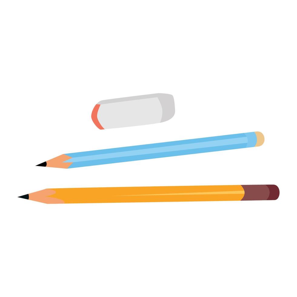 dos lápices y borrador vector plano, ilustración de diseño