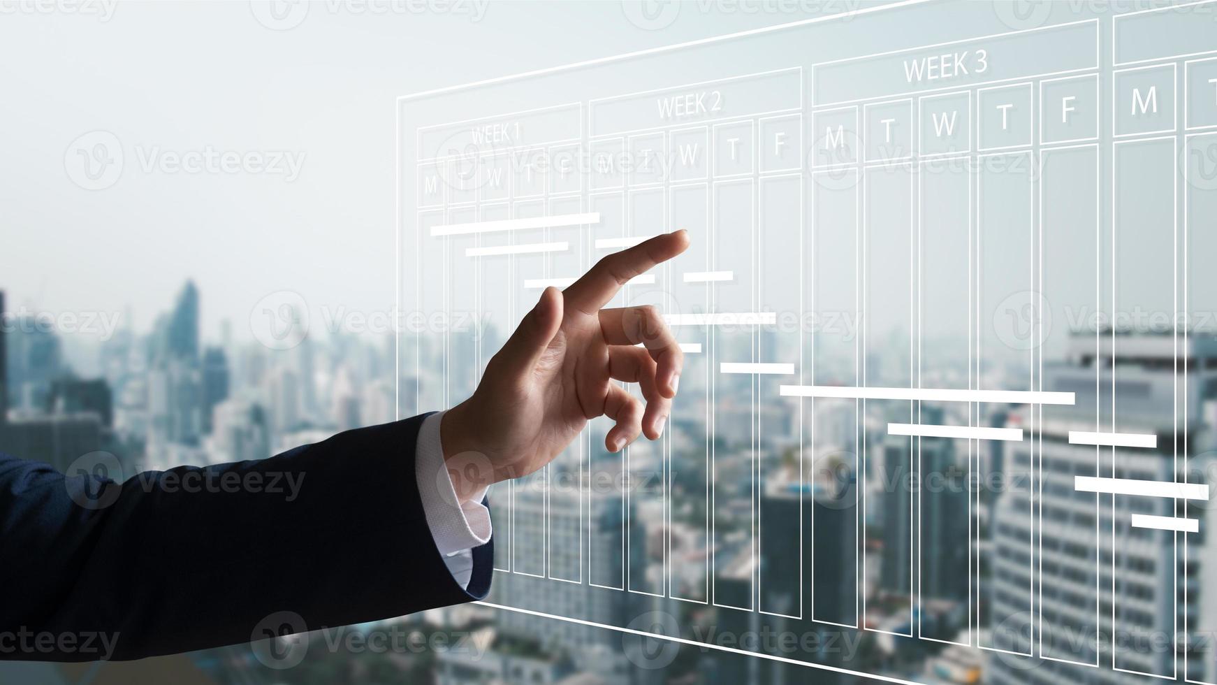 concept of time management and human resources Effectively, male businessman Organizing work in a systematic way. photo