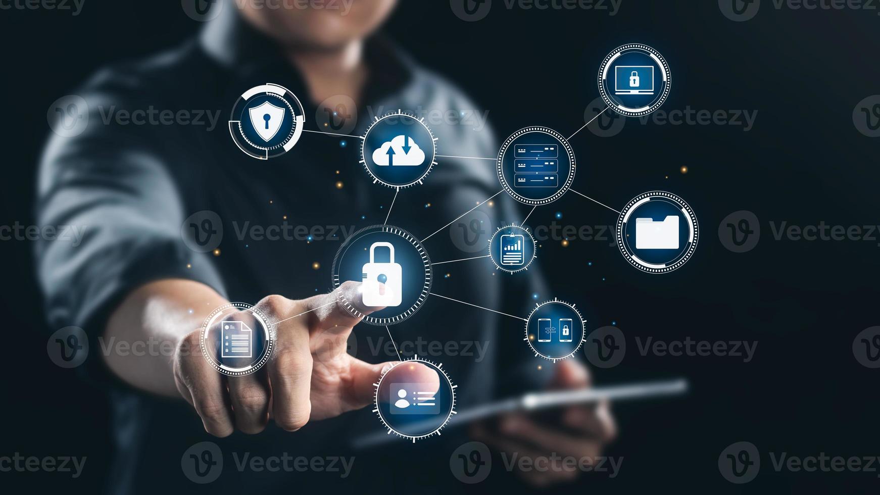 cybersecurity concept, user privacy security and encryption, secure internet access Future technology and cybernetics, screen padlock. photo