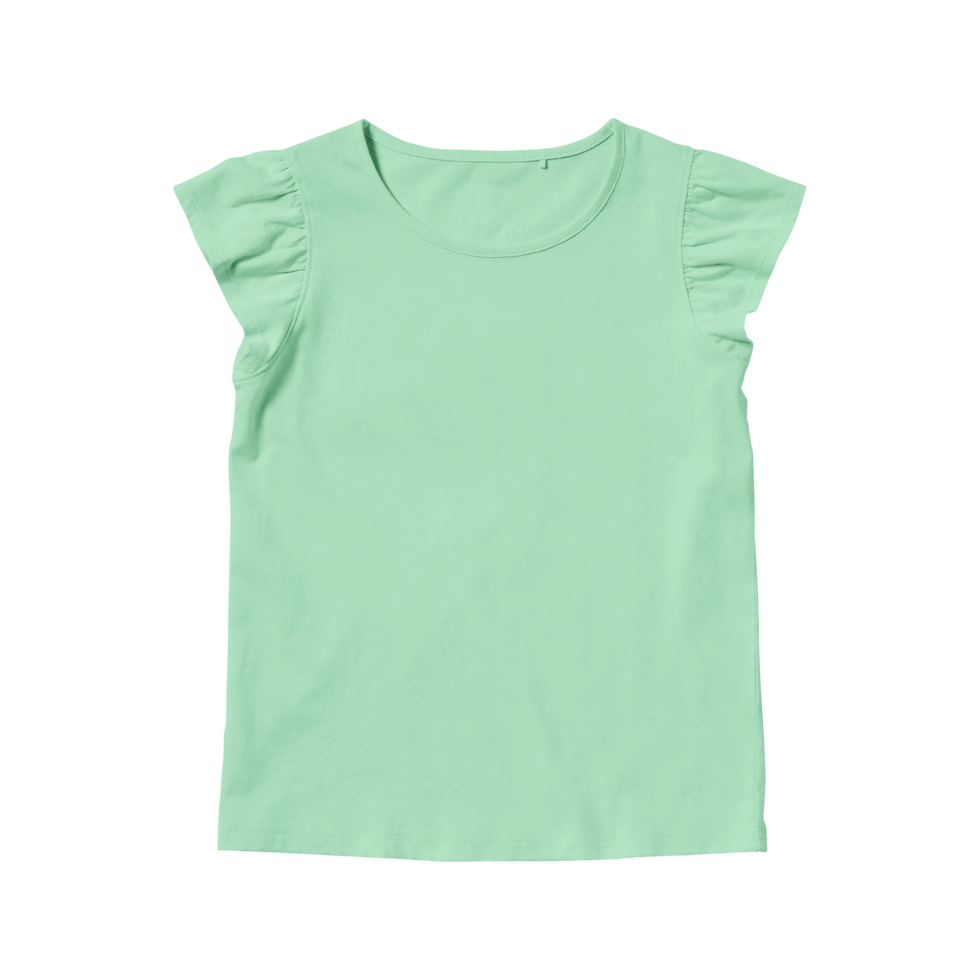 Girls' mint cotton blank t-shirt template front view on a transparent background png