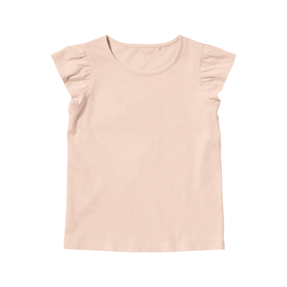 Girls' peach cotton blank t-shirt template front view on a transparent background png