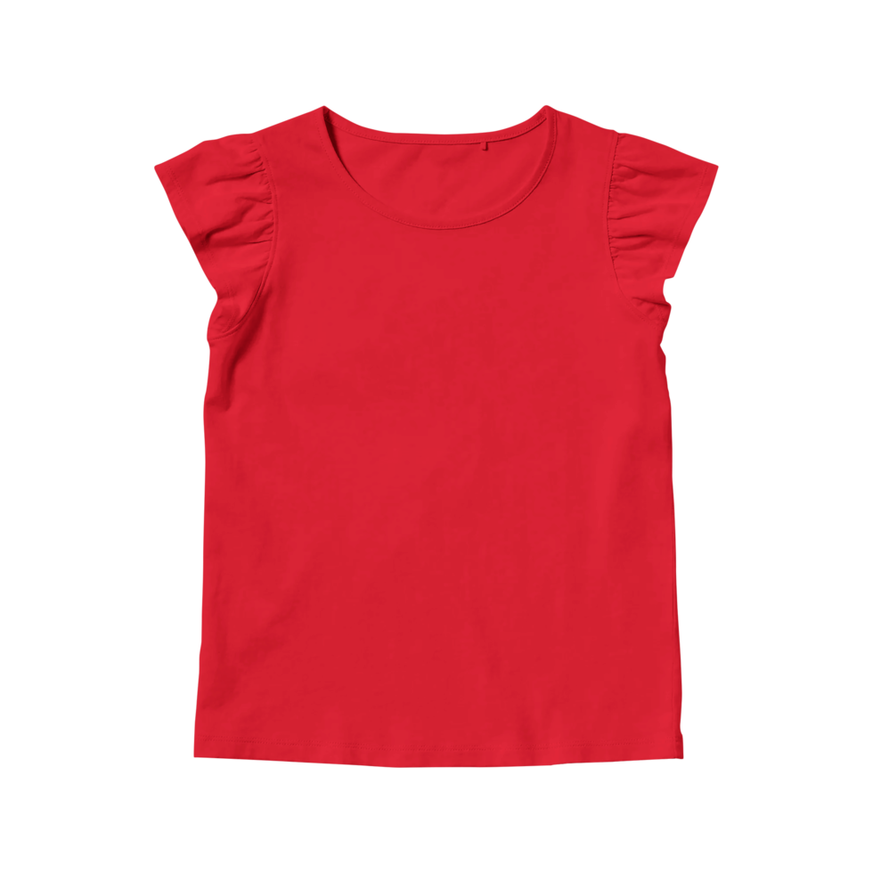 Girls' red cotton blank t-shirt template front view on a transparent background png