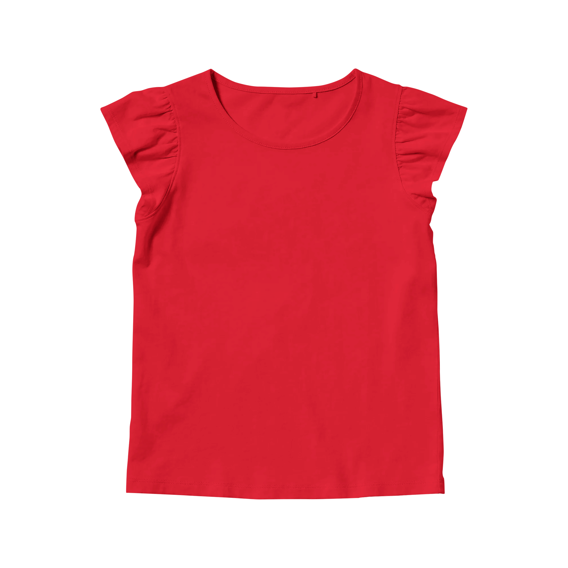 Girls' red cotton blank t-shirt template front view on a transparent