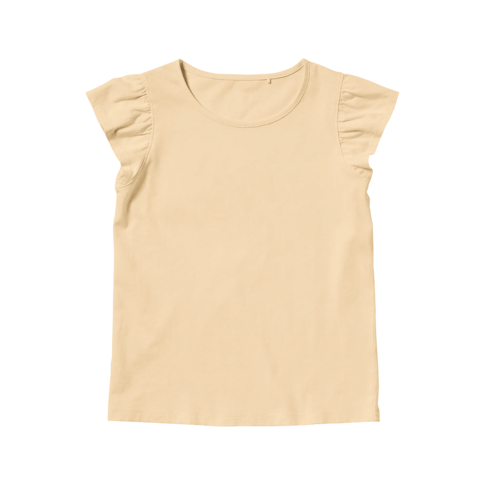 Girls' natural cotton blank t-shirt template front view on a transparent background png