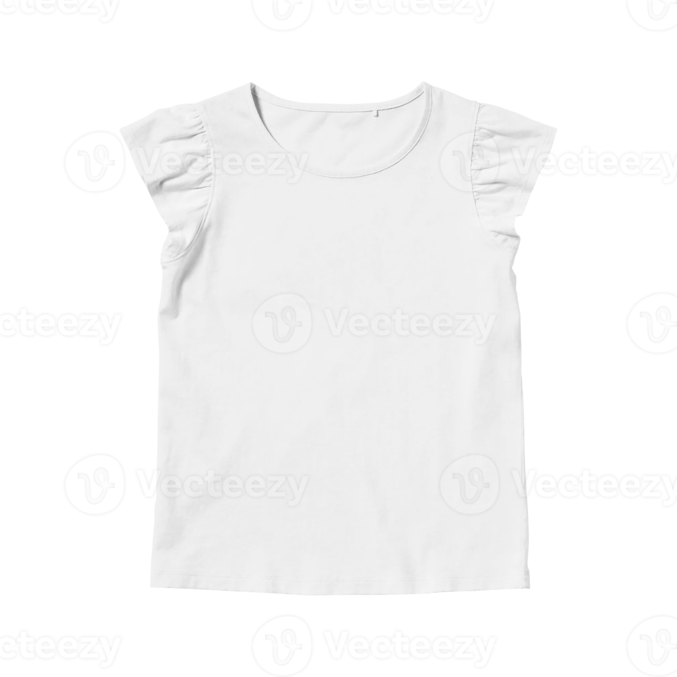 Girls' white cotton blank t-shirt template front view on a transparent background png