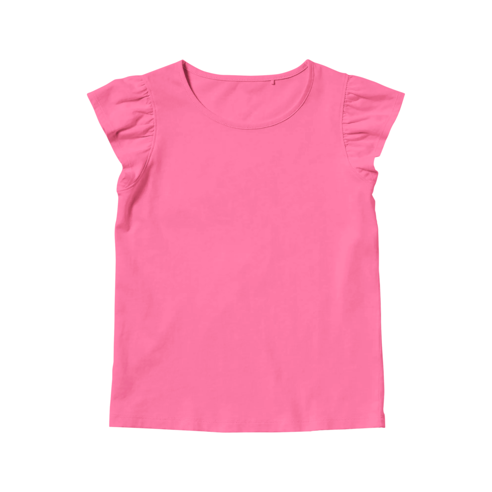 vista frontal do modelo de camiseta em branco de algodão rosa para meninas em um fundo transparente png