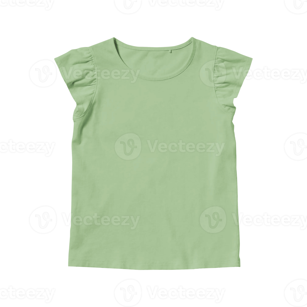 Girls' leaf cotton blank t-shirt template front view on a transparent background png