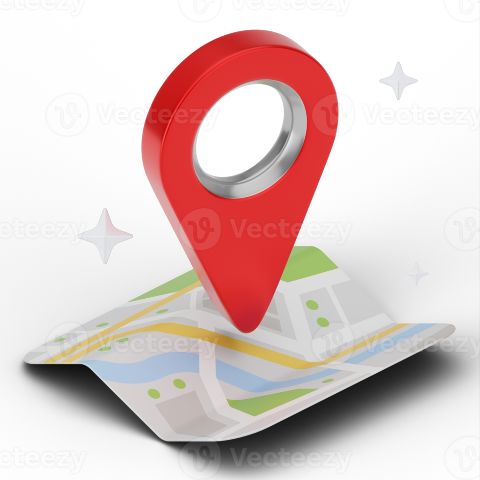 3D-Pin-Point-Karte gps. 3D-Rendering png