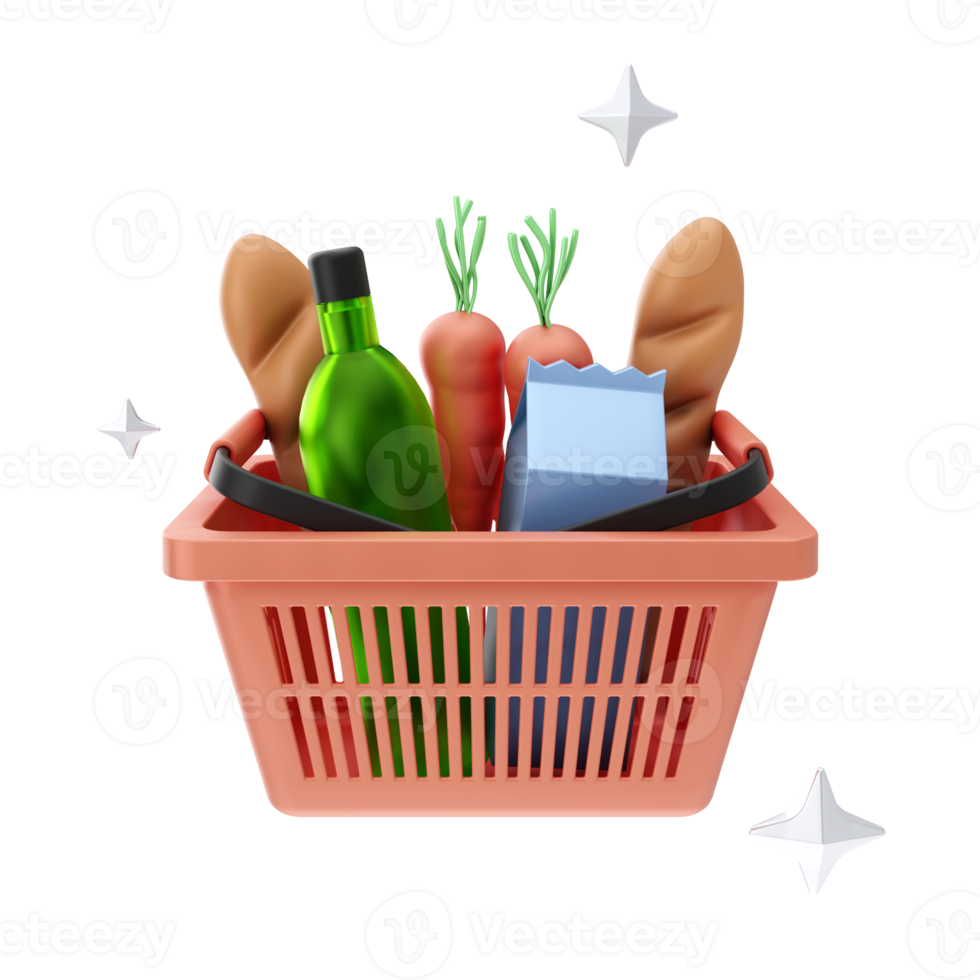 e-commerce boodschappen doen en afzet 3d illustraties. 3d renderen png