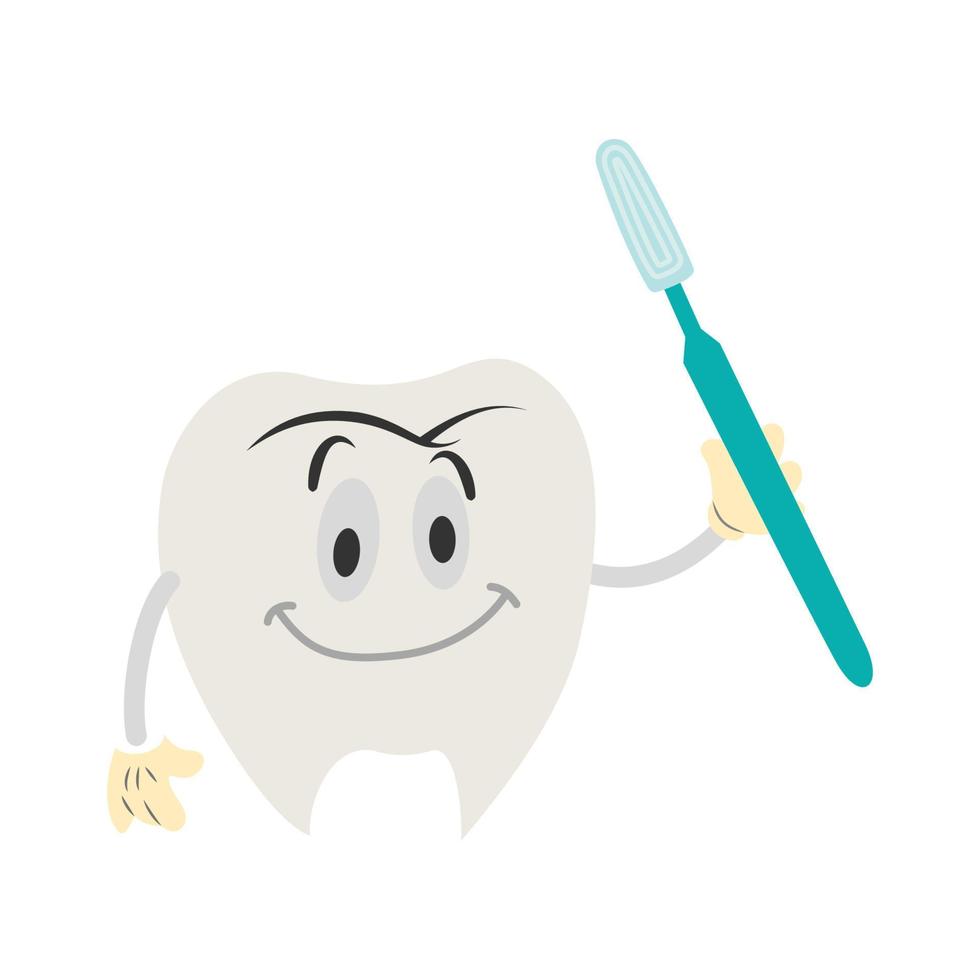 animated teeth and toothbrush, and vector illustration on a white background