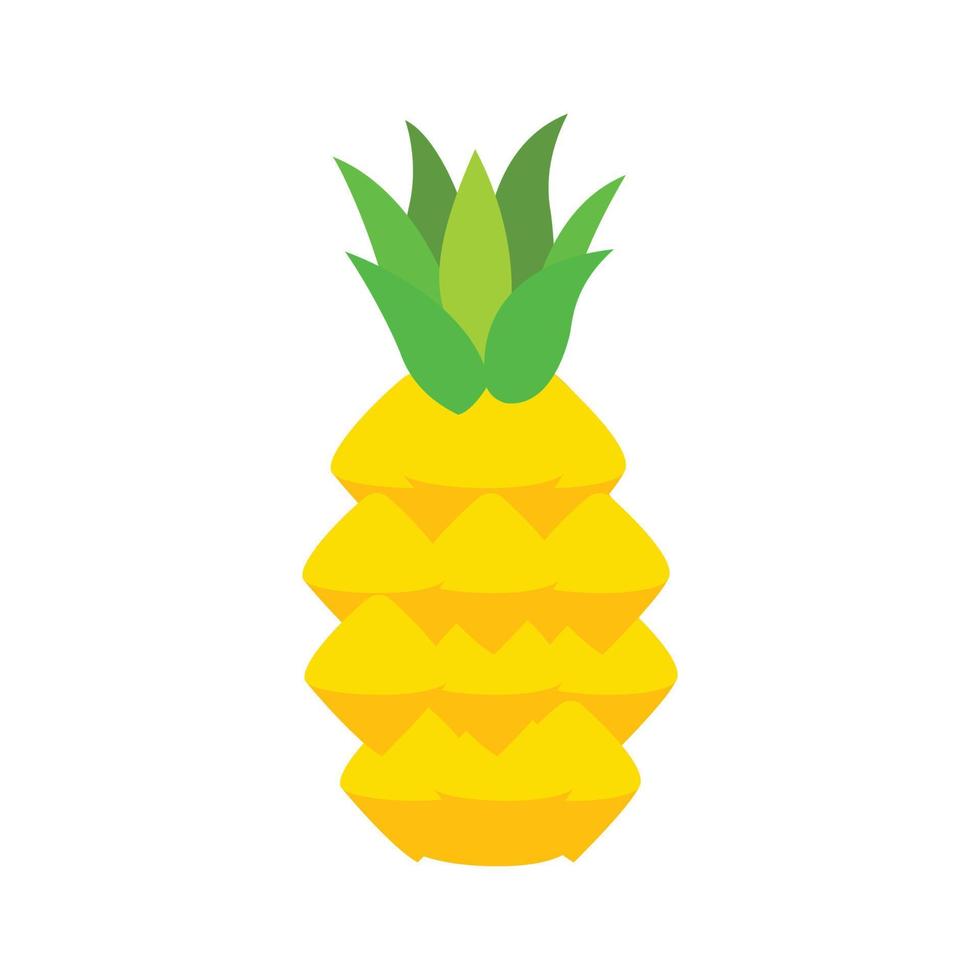 In a flat style, a simple and beautiful pineapple fruit. Isolated on a white background, vector illustration