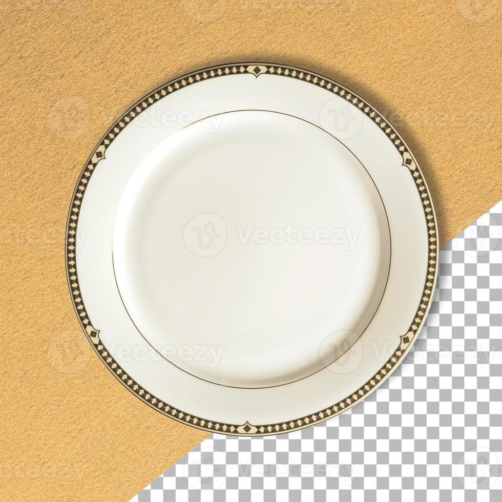 Empty white tin plate isolated on transparent background. photo