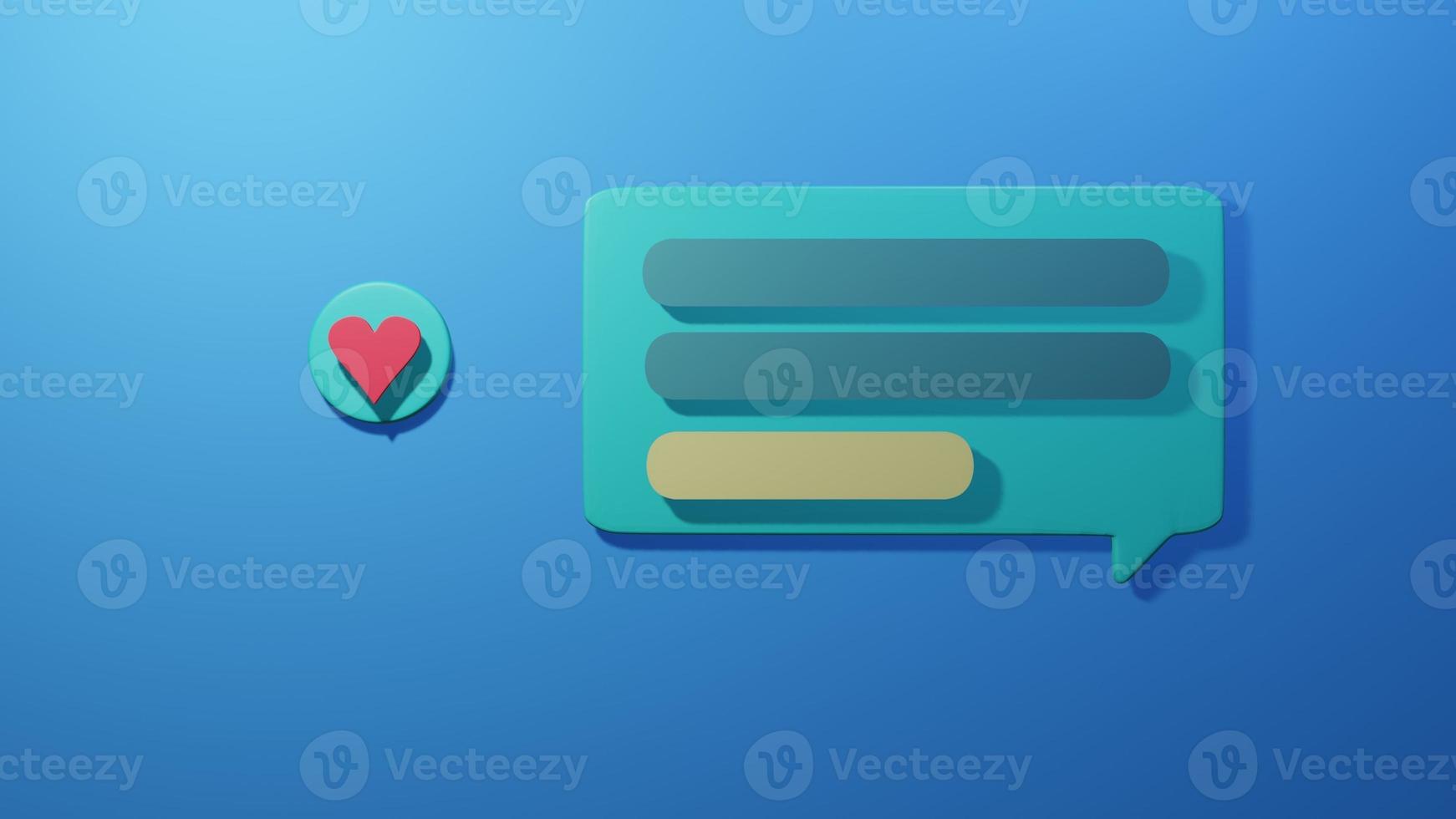 Bubble text message in 3D space, next to icon with red heart. photo