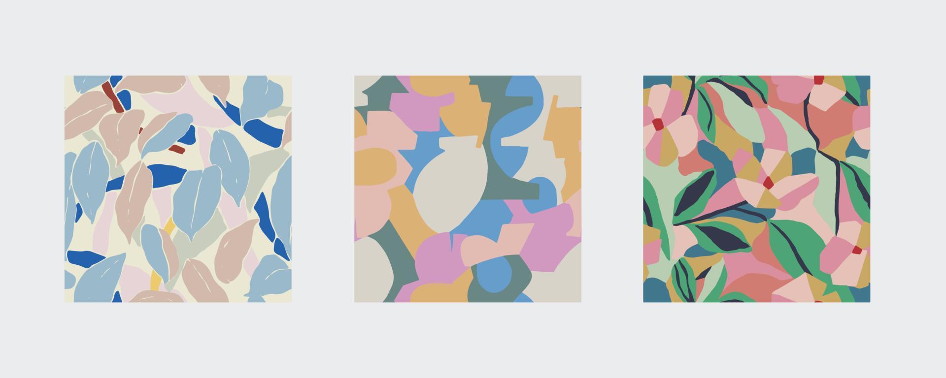 Vector nature themed 3 seamless pattern set