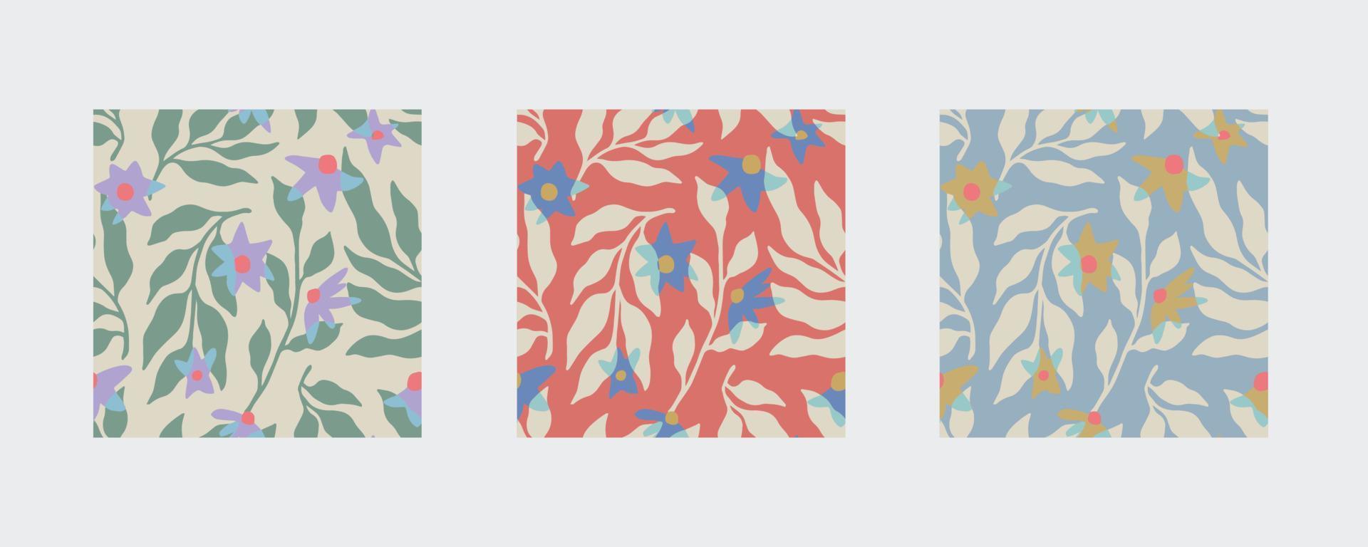 Vector leaf and flower 3 color ways seamless repeat pattern