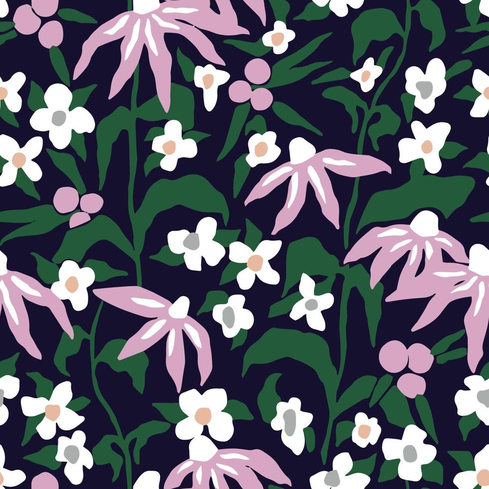 Vector hand-drawn flower illustration seamless repeat pattern