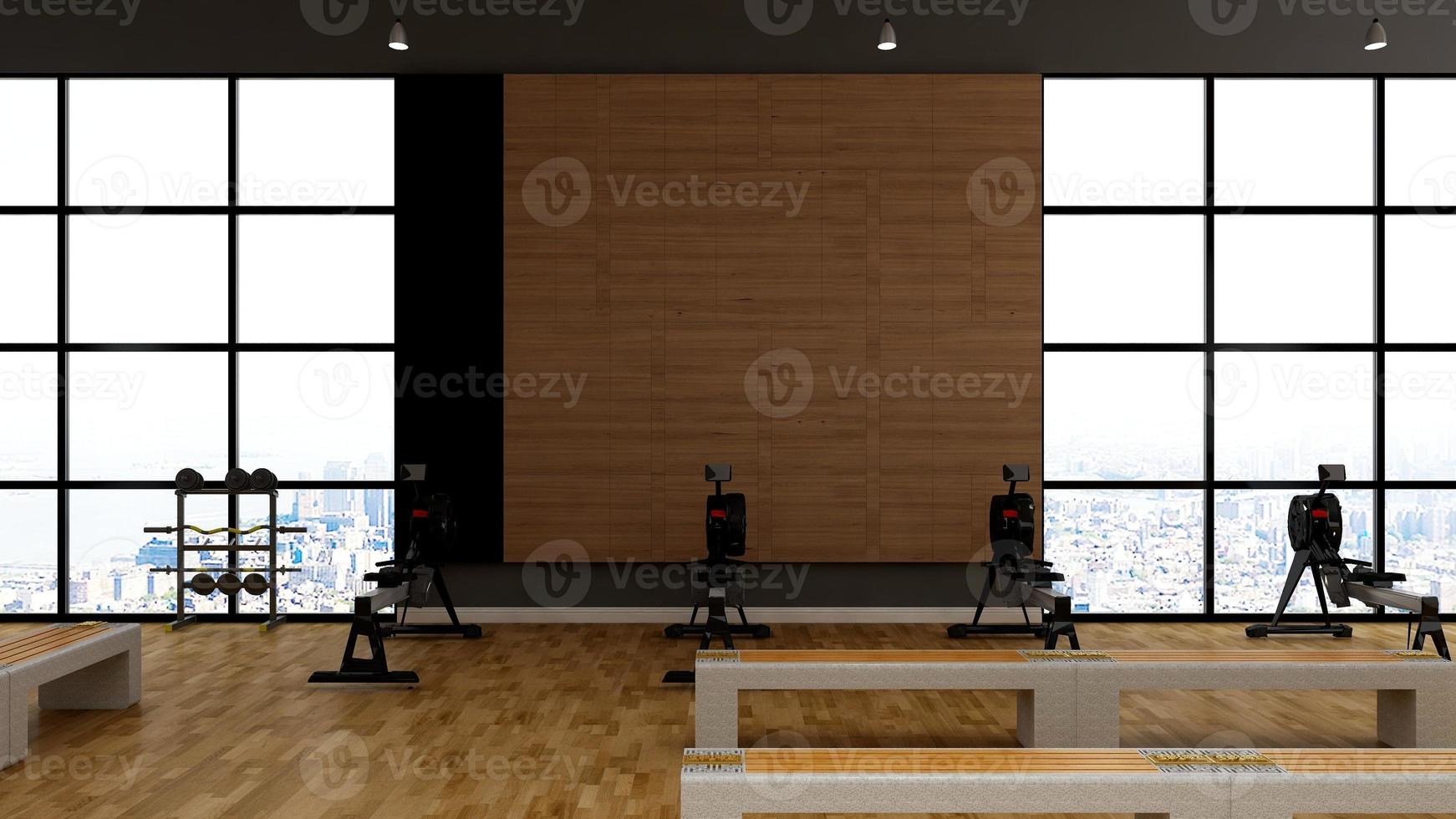 3d render - Modern minimalist of gym interior design concept mockup photo