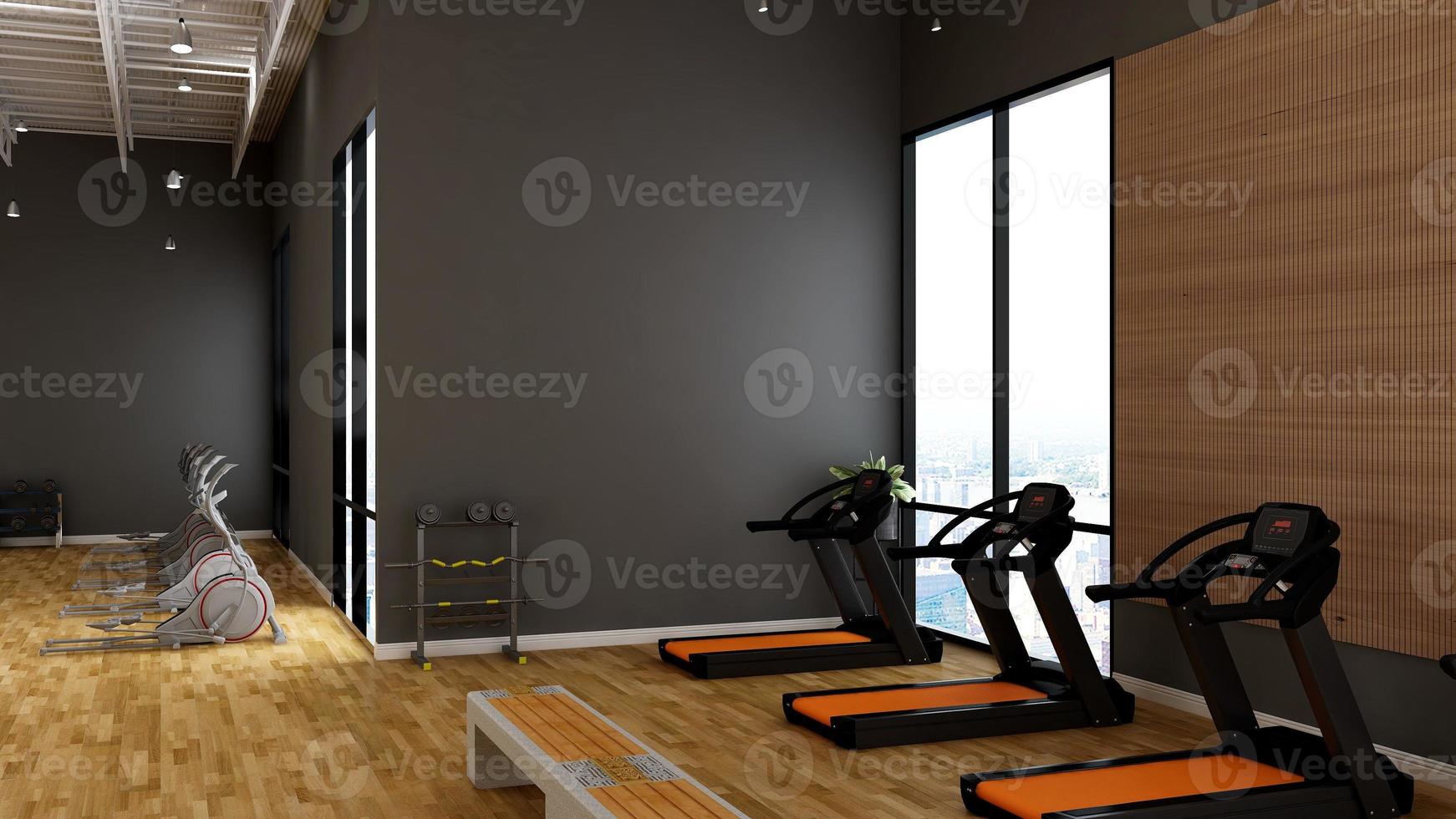 3d render - Modern minimalist of gym interior design concept mockup photo