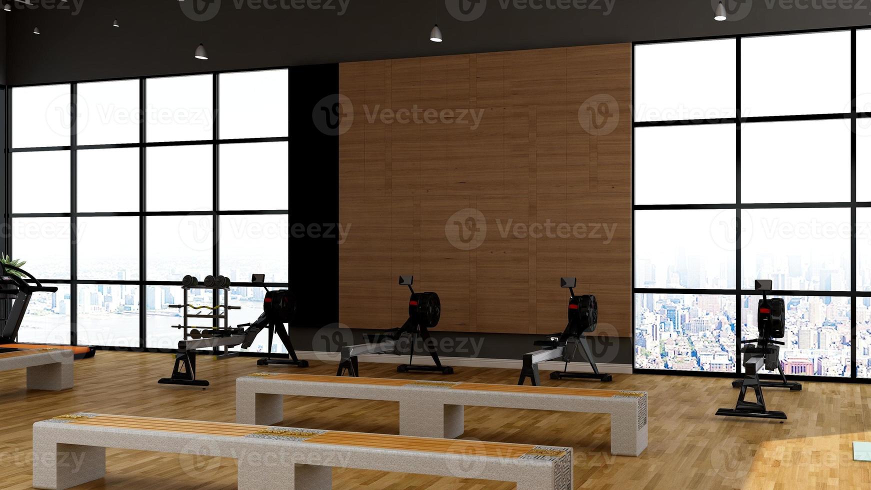 3d render - Modern minimalist of gym interior design concept mockup photo