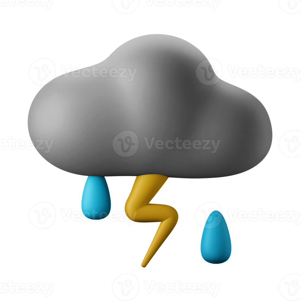 storm rain cloud with thunder weather 3d icon illustration png