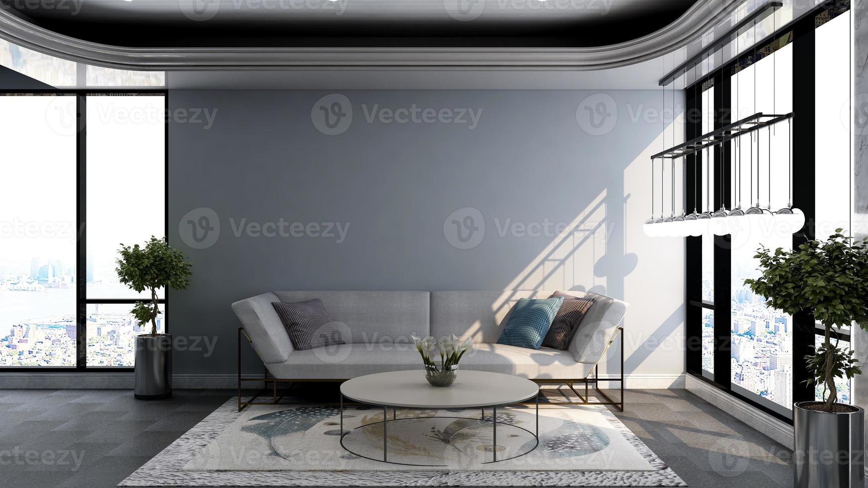 3d render guest lounge wall mockup design with modern minimalist interior design concept photo