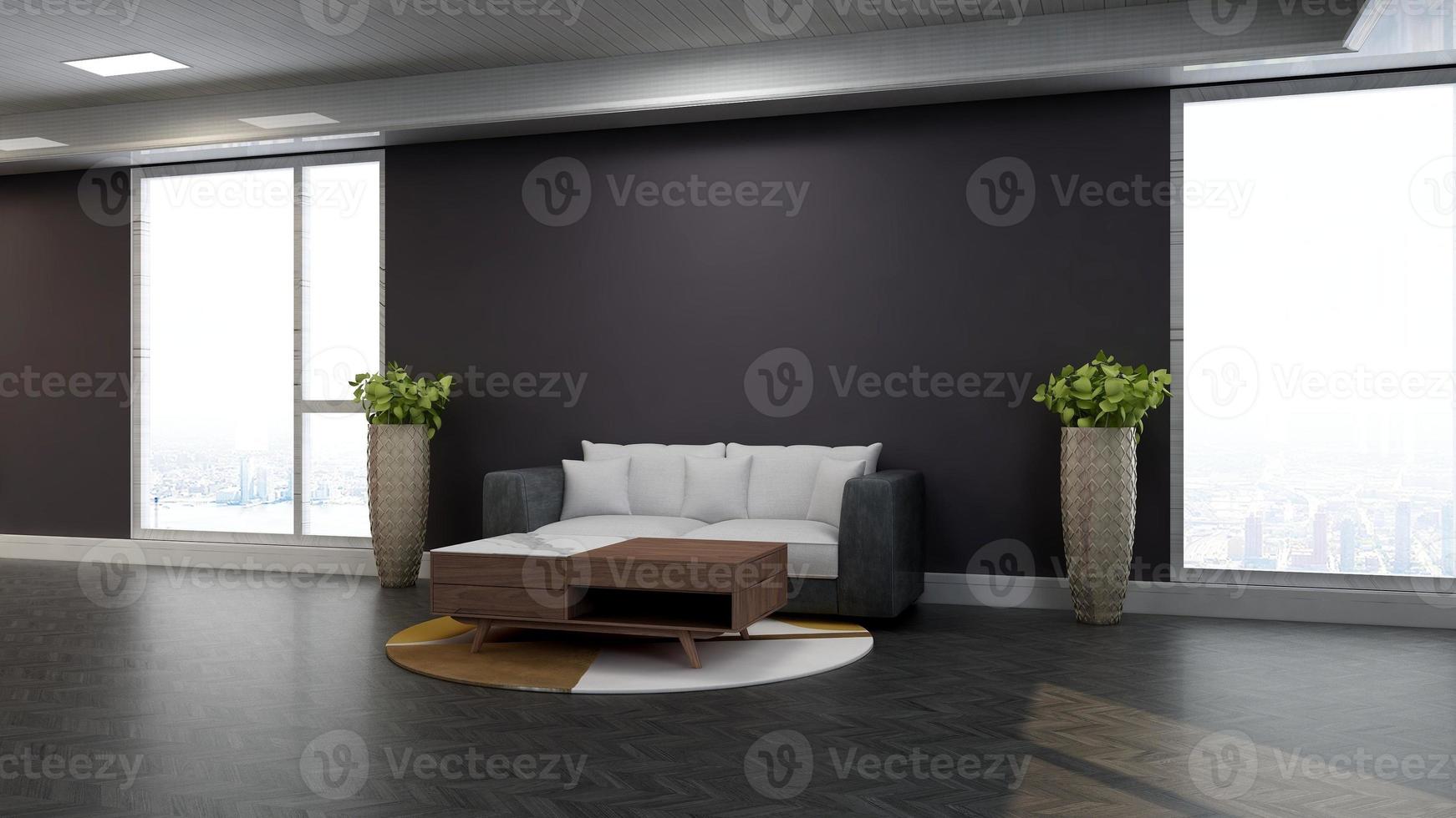 3d render guest lounge wall mockup design with modern minimalist interior design concept photo