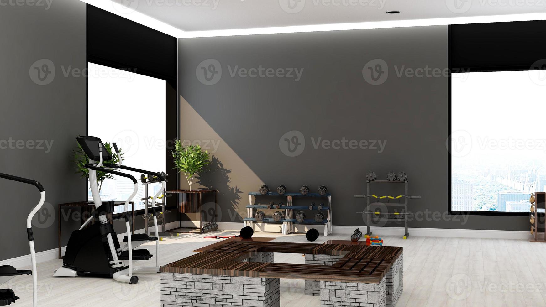 Modern gym interior design - modern minimalist concept in 3d render photo