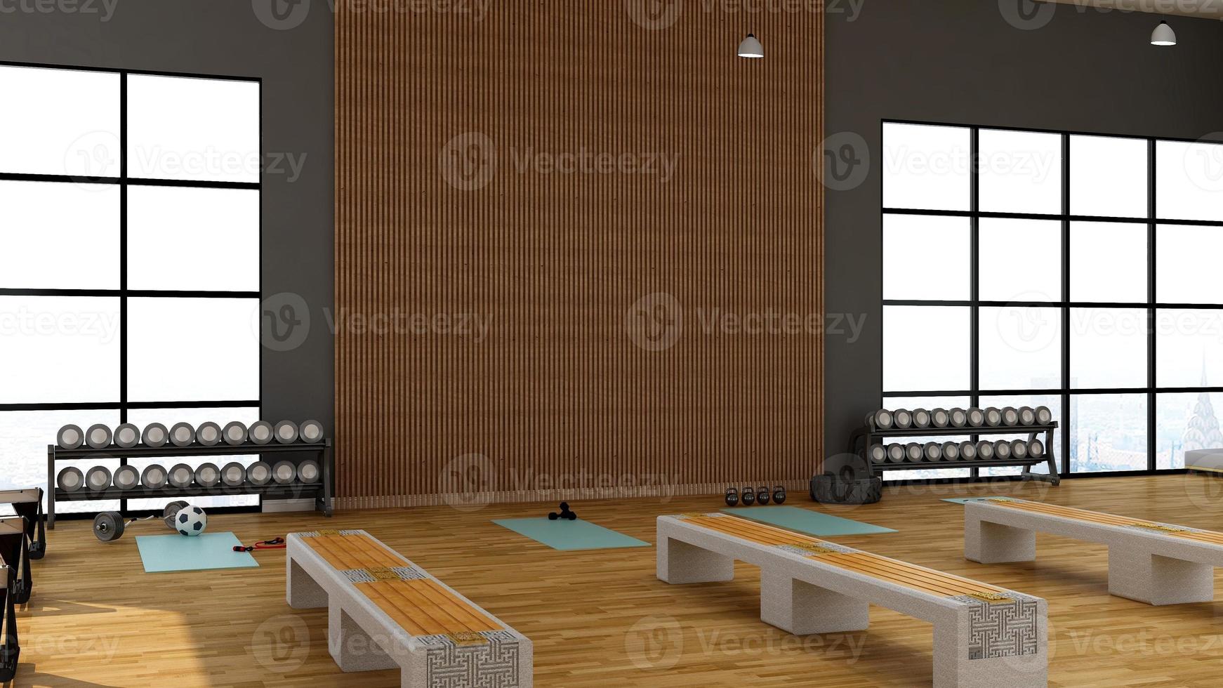 Render 3d - maqueta de concepto de diseño de interiores minimalista moderno de gimnasio foto