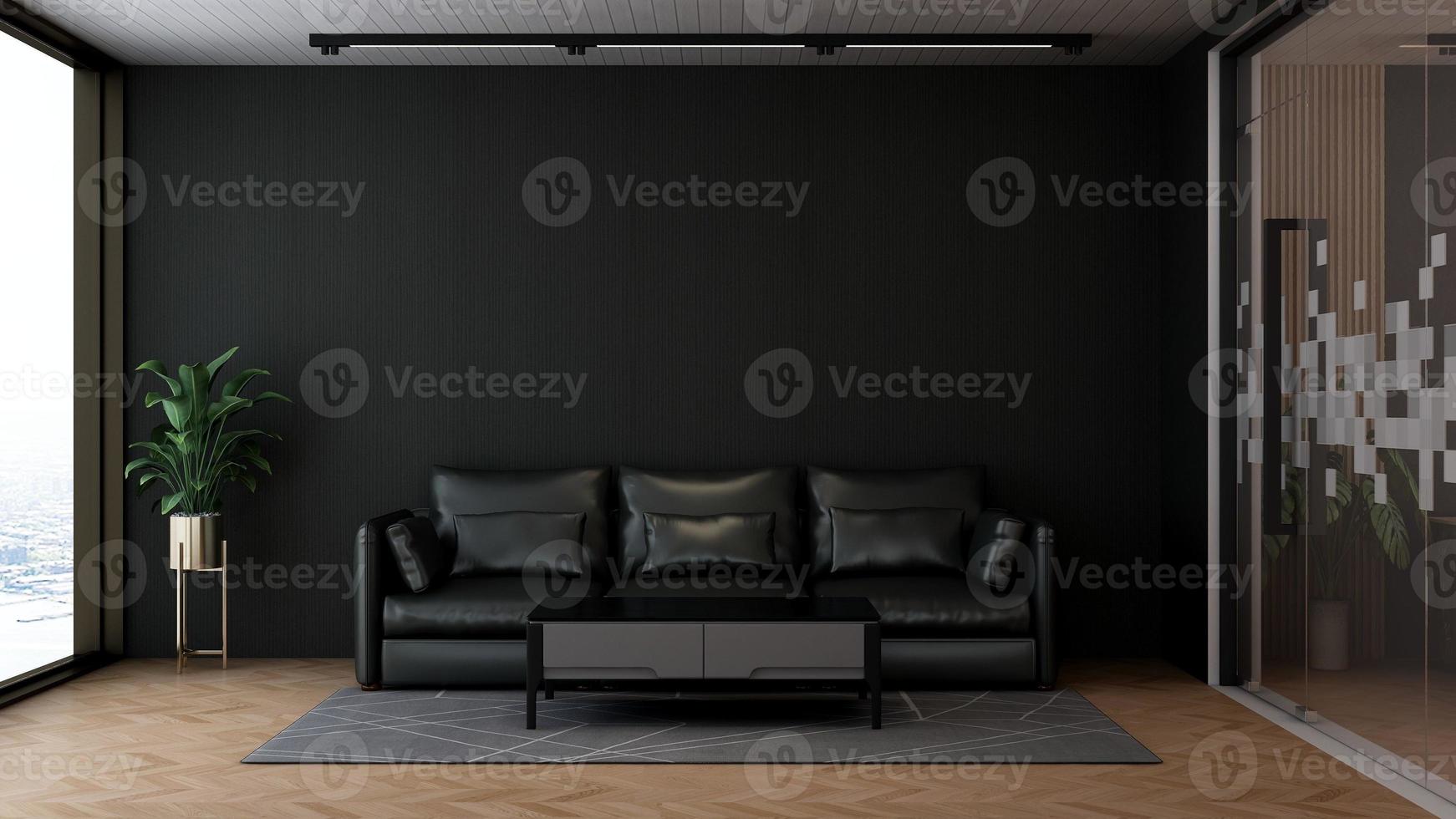 Diseño de maqueta de pared de salón de invitados de renderizado 3d con concepto de diseño de interiores minimalista moderno foto