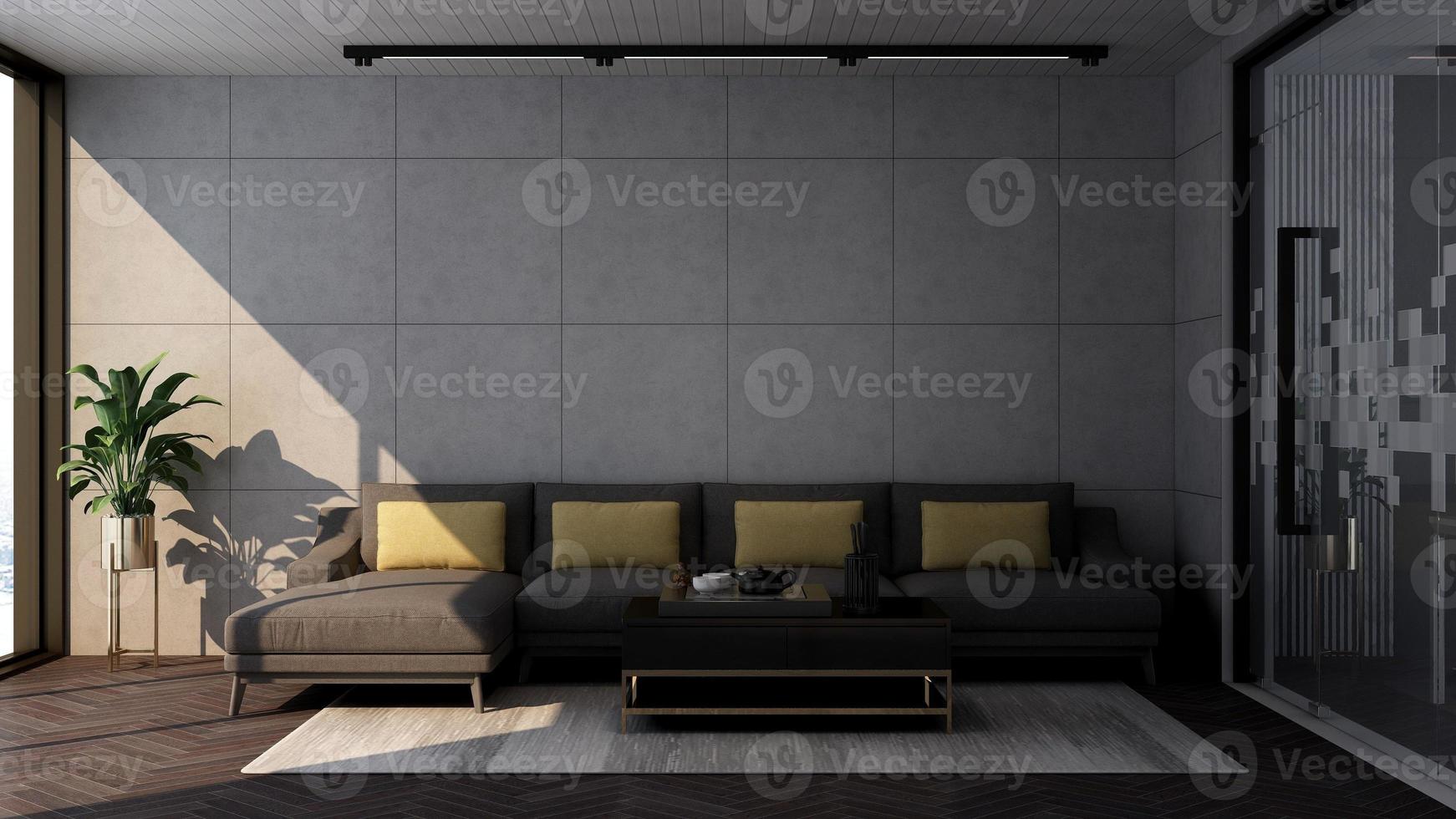 3d render guest lounge wall mockup design with modern minimalist interior design concept photo